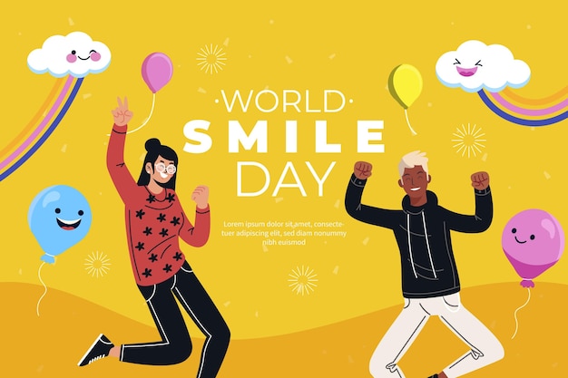 Hand drawn flat world smile day background