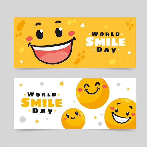 Free Vector hand drawn flat world smile day horizontal banners set