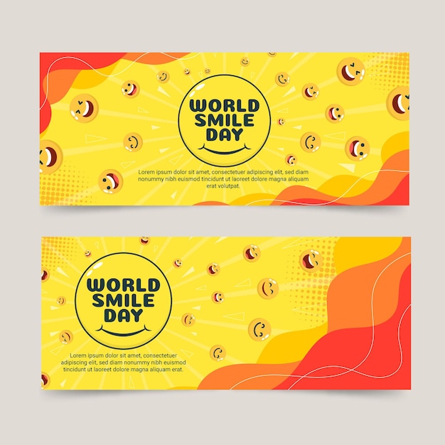 Hand drawn flat world smile day horizontal banners set