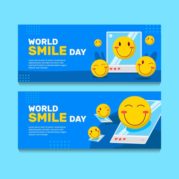 Hand drawn flat world smile day horizontal banners set