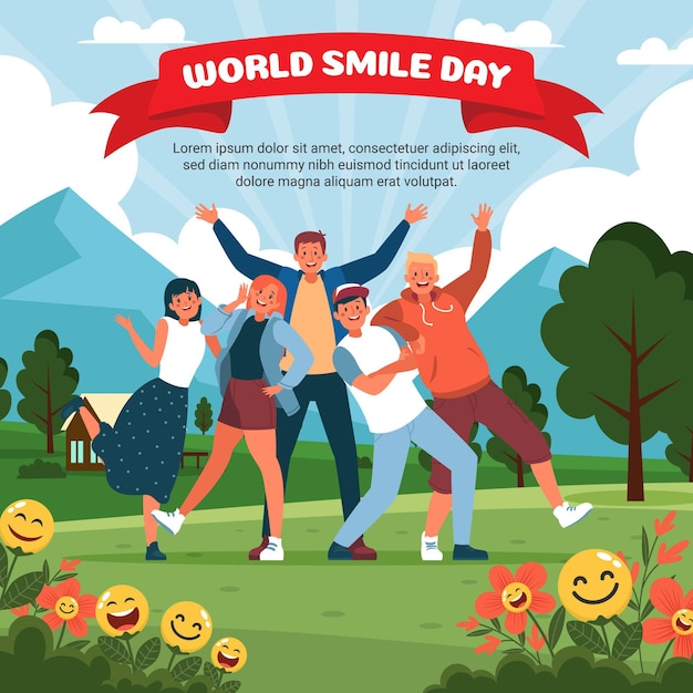 Hand drawn flat world smile day illustration