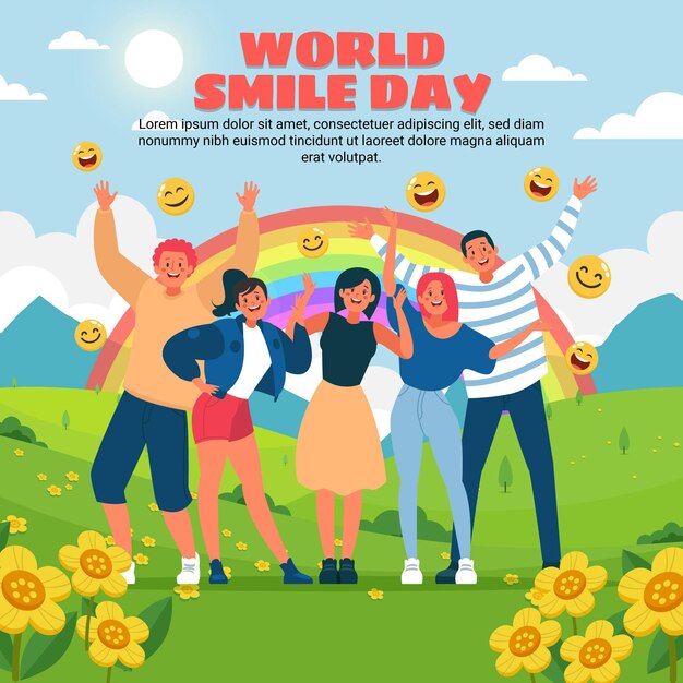 Hand drawn flat world smile day illustration