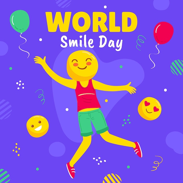 Free Vector hand drawn flat world smile day illustration