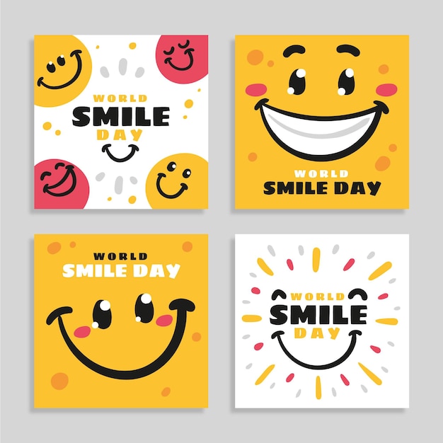 Free Vector hand drawn flat world smile day instagram posts collection