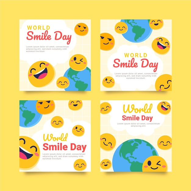 Free Vector hand drawn flat world smile day instagram posts collection