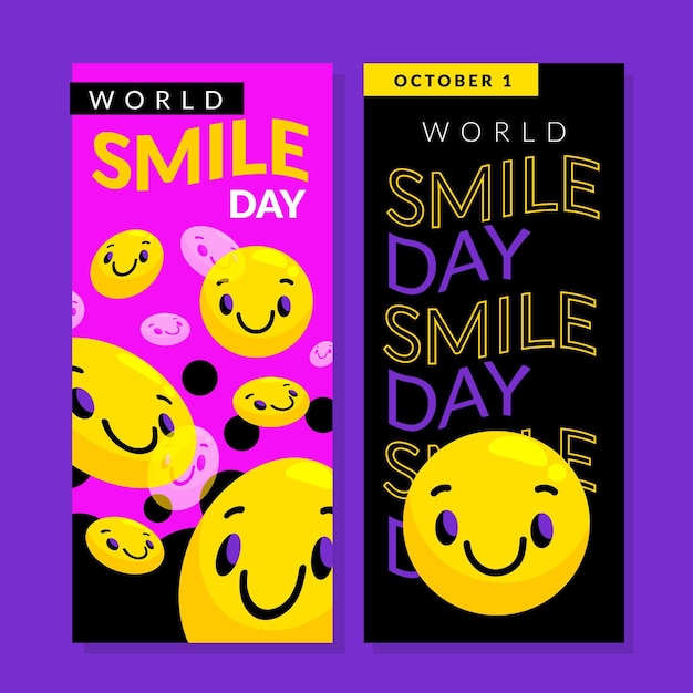 Hand drawn flat world smile day vertical banners set