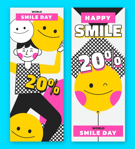 Hand drawn flat world smile day vertical banners set