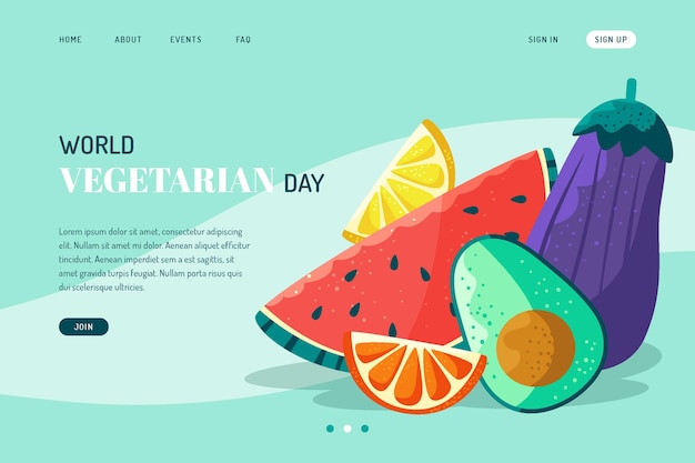 Hand drawn flat world vegetarian day landing page template