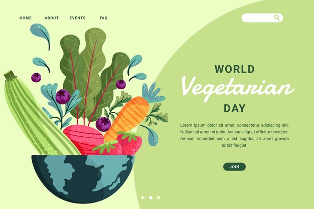 Hand drawn flat world vegetarian day landing page template