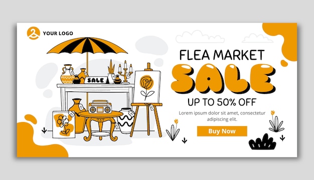 Free Vector hand drawn flea market shopping sale banner template