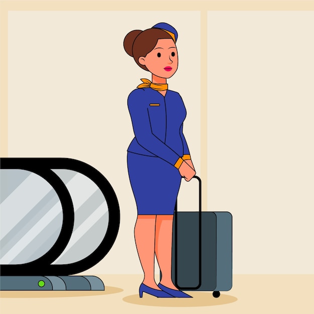 Free vector hand drawn flight attendant cartoon illustration