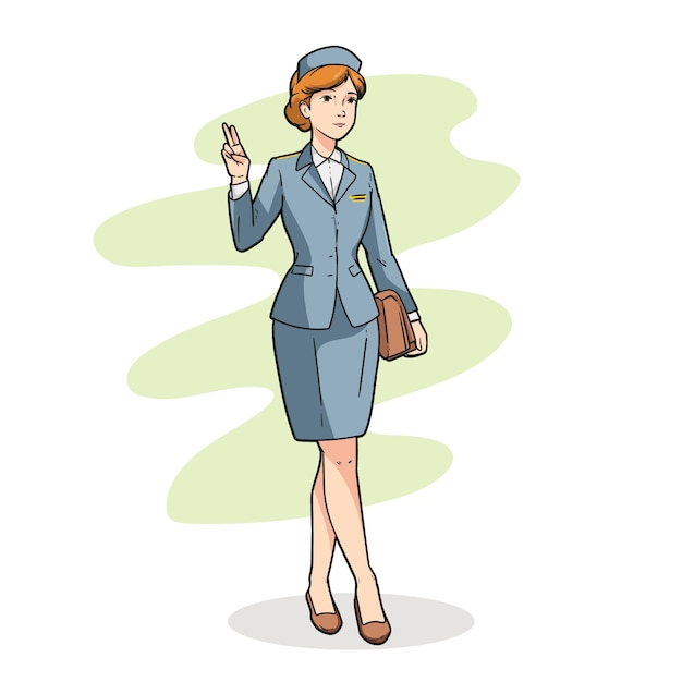 Free Vector hand drawn flight attendant cartoon illustration