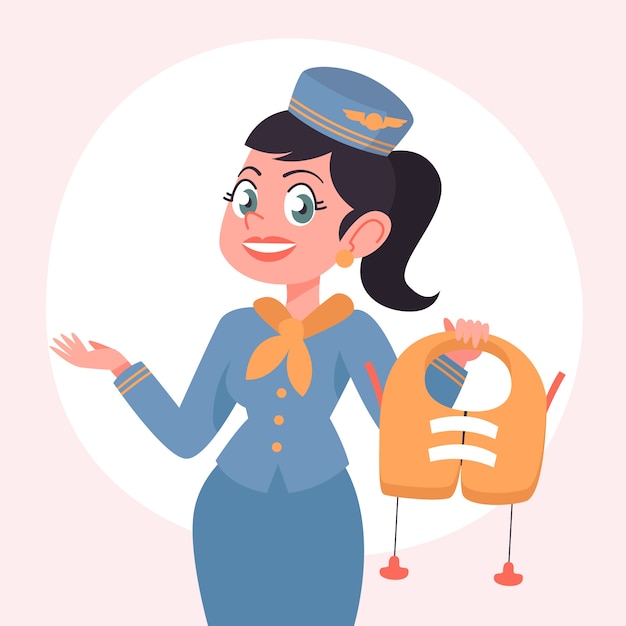 Hand drawn flight attendant cartoon illustration