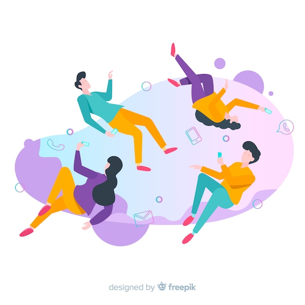 Free Vector hand drawn floating people background