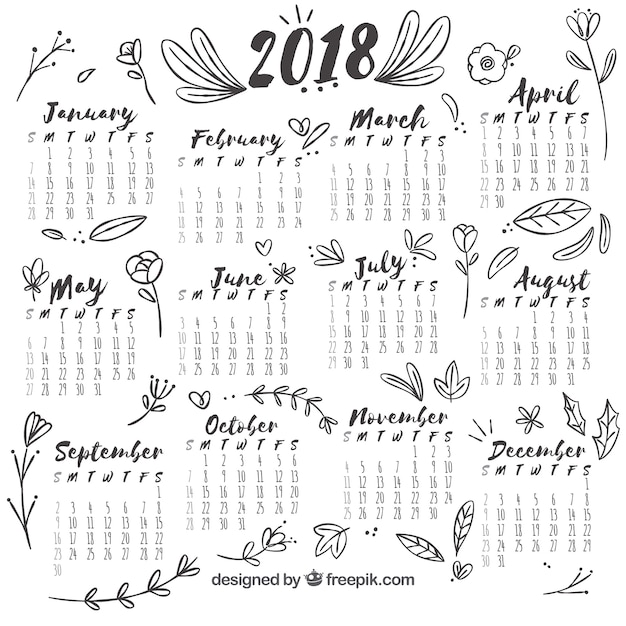 Hand drawn floral 2018 calendar