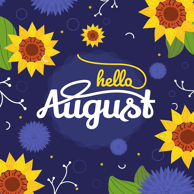 Hand drawn floral august lettering