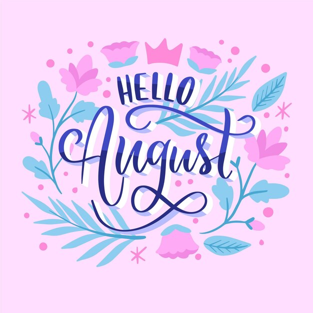 Hand drawn floral august lettering