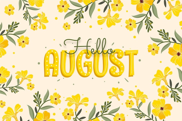 Hand drawn floral august lettering