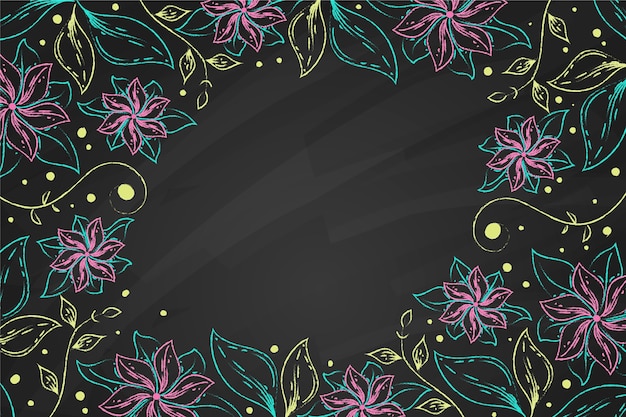 Hand drawn floral background on blackboard