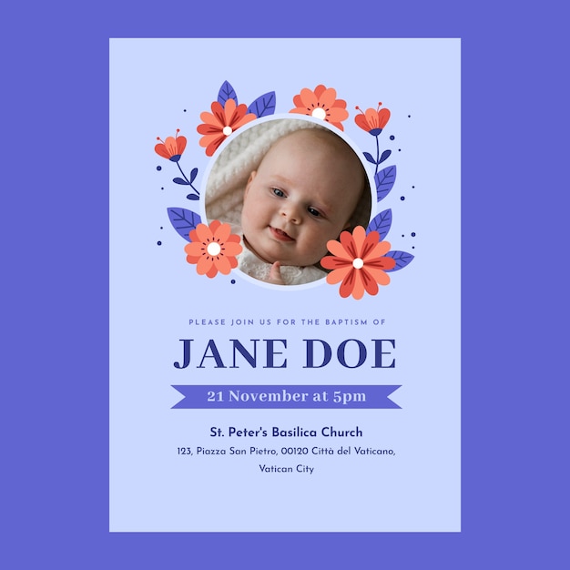 Free vector hand drawn floral baptism invitation