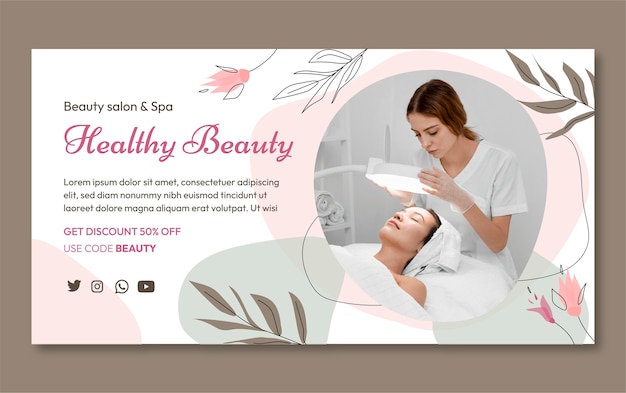 Hand drawn floral beauty salon facebook template