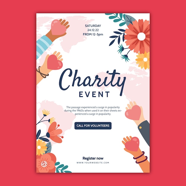 Hand drawn floral charity event invitation