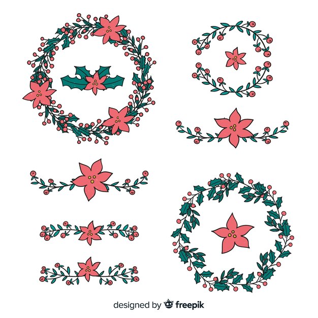 Hand drawn floral christmas wreath