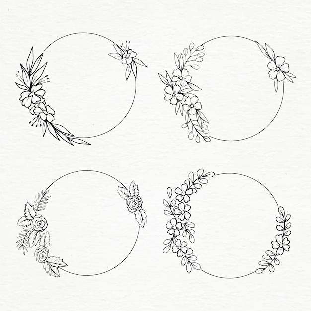 Hand drawn floral circular frame collection