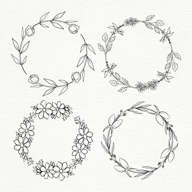 Hand drawn floral circular frame set