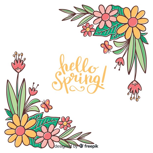 Hand drawn floral corner spring background