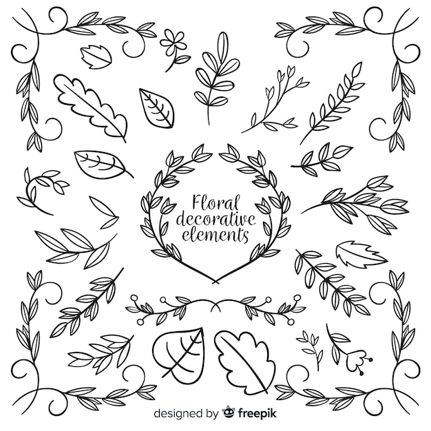 Free Vector hand drawn floral decorative element collection