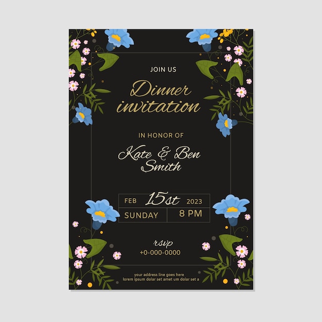 Hand drawn floral dinner party invitation