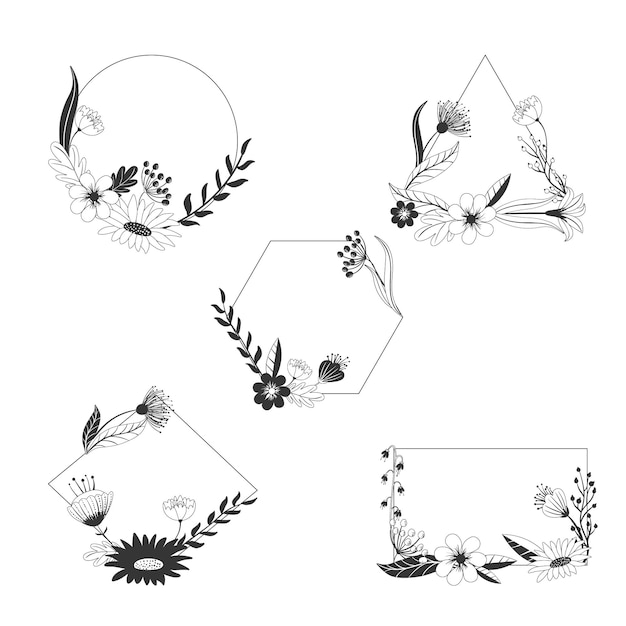 Hand drawn floral frame collection