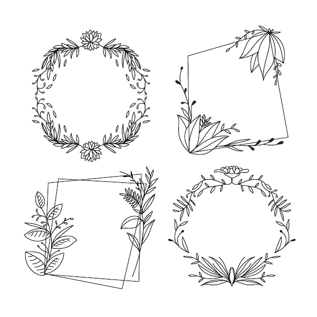 Hand drawn floral frame collection