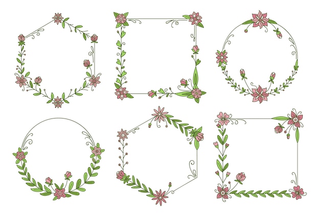 Hand drawn floral frame collection