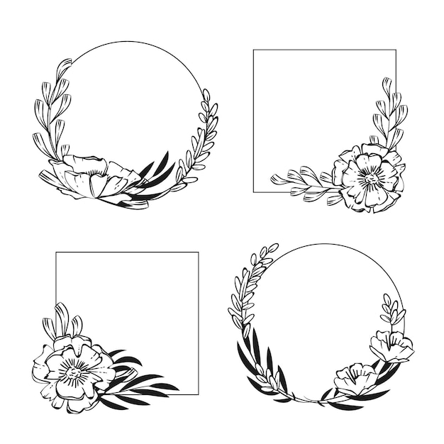 Hand drawn floral frame collection