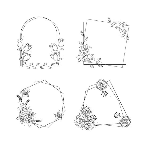 Hand drawn floral frame collection