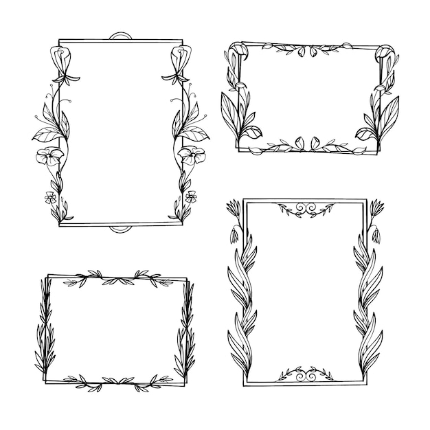 Hand-drawn floral frame collection