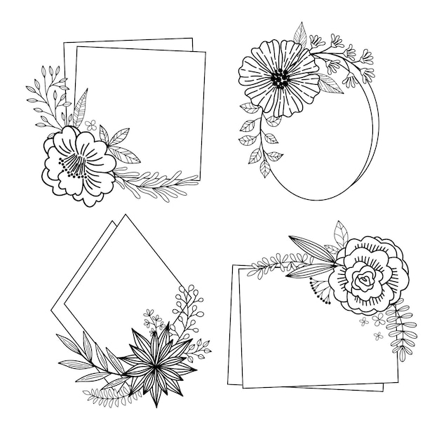 Hand drawn floral frame collection