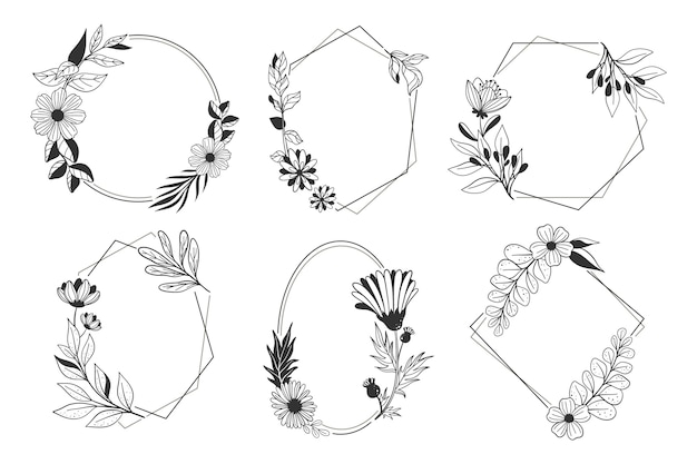 Hand drawn floral frame collection