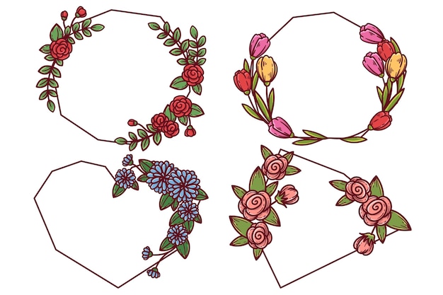 Hand drawn floral frame set