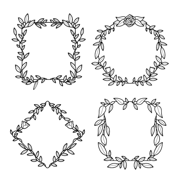 Hand drawn floral frame set