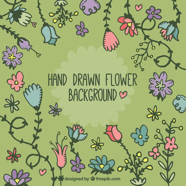 Hand drawn floral green background 