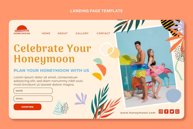 Hand drawn floral honeymoon landing page