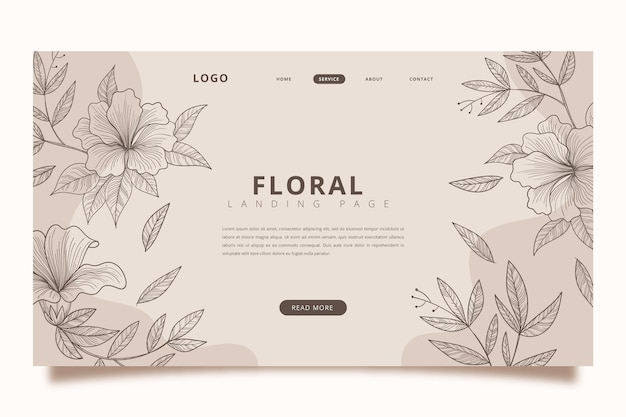 Hand drawn floral landing page template