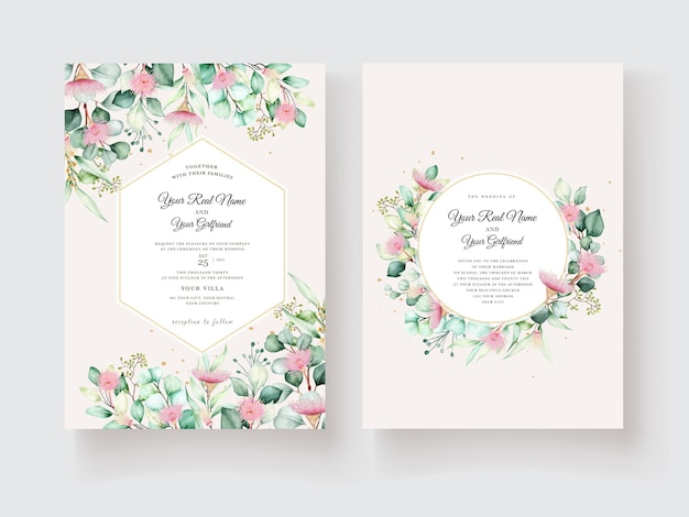 hand drawn floral and leaves invitation card set