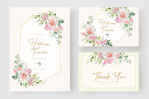 hand drawn floral and leaves invitation card set