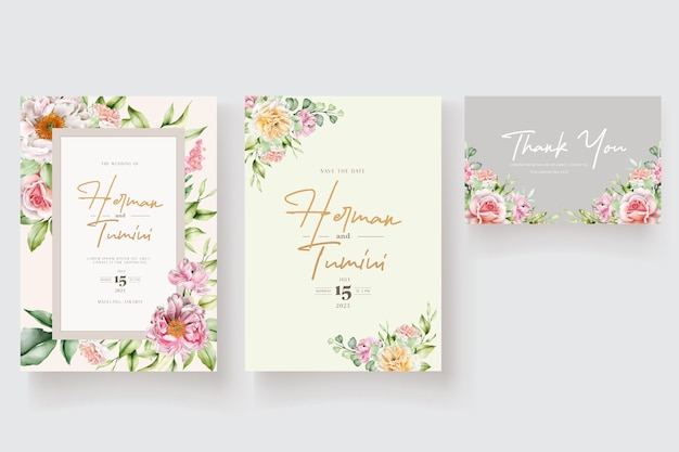 hand drawn floral and leaves invitation card set