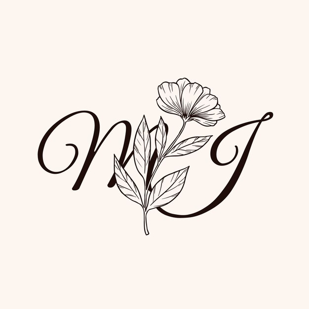 Hand drawn floral monogram logo