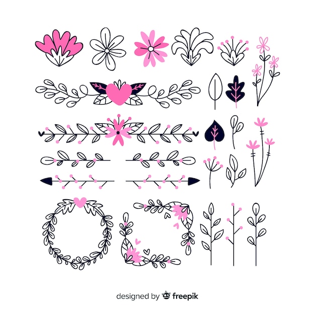 Free vector hand drawn floral ornament collection